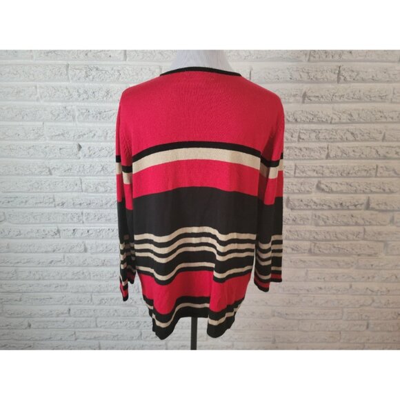 Sag Harbor Women Sweater 2X Plus Long Sleeve Red Stripe Clasp STR117E - Picture 6 of 8